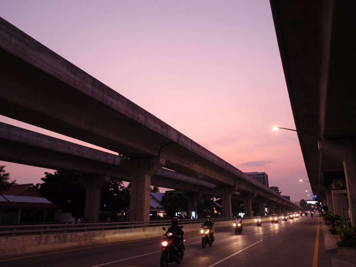 Phuket Twilight Highway Flyover and Street Life at Dusk in in Phuket, Thailand