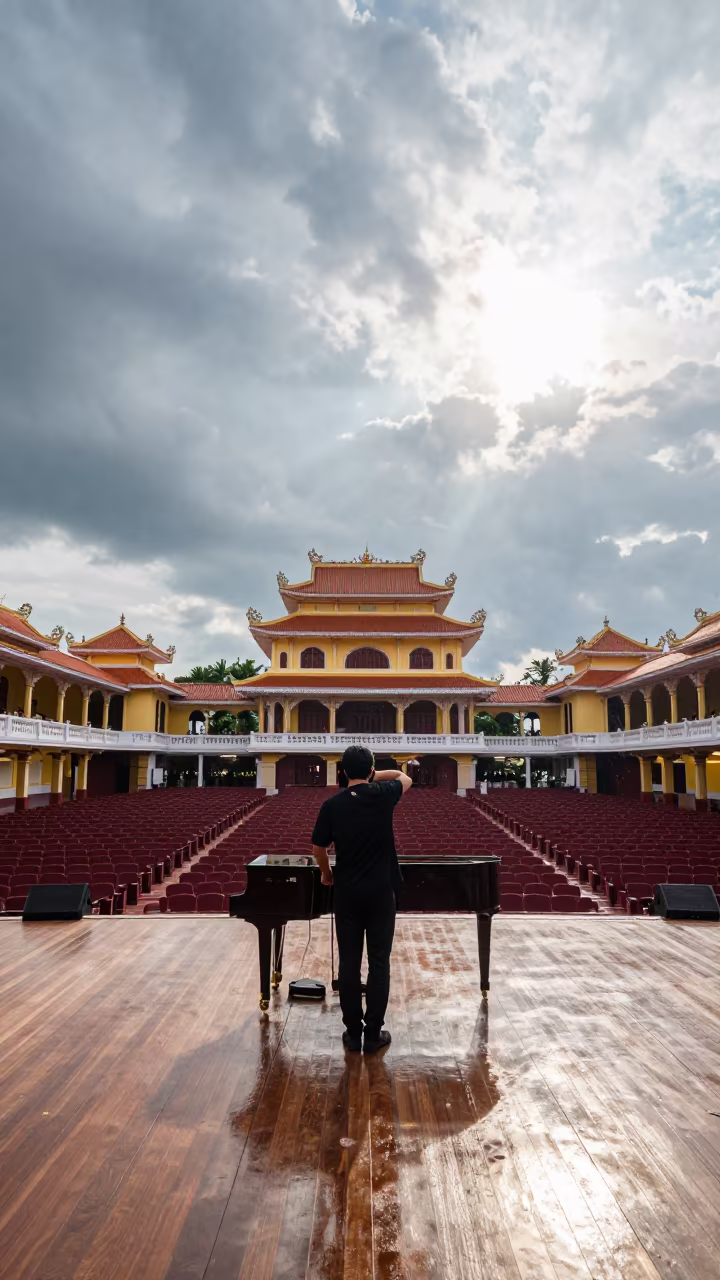 Pianist Bows on Da Nang Festival Stage in on a festival main stage in Da Nang