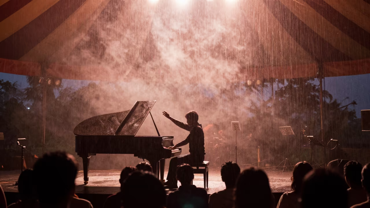 Pianist Silhouette Under Circus Tent Rainy Indore in under a circus tent in Indore