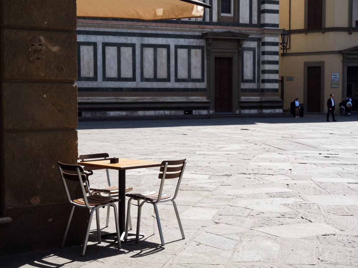 Piazza Detail in Florence at The Flat Glare Of Noon Light in in Florence, Italy