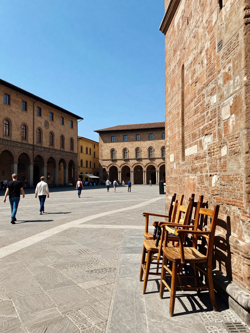 Piazza Scene at The Flat Glare Of Noon Light in Bologna in in Bologna, Italy