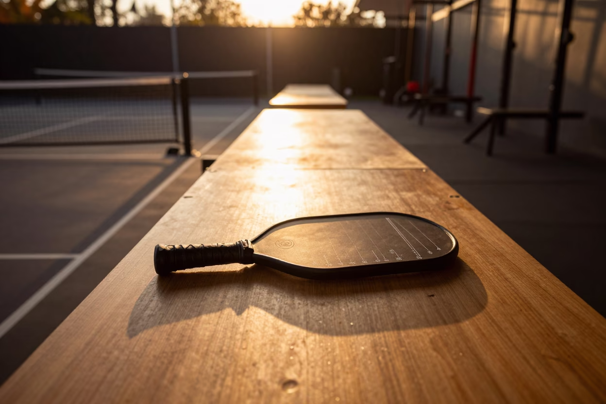 Pickleball Gauge Sleeve on Gym Desk at Sunset in at a gym check-in desk near Nantes