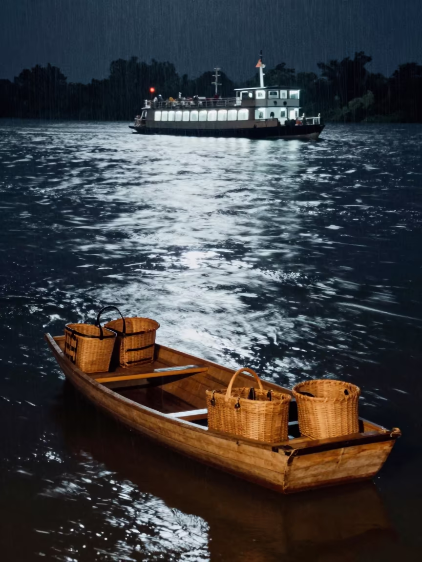 Picnic Punt Ferry Crossing Winter Monsoon Night in across a remote ferry crossing near Phoenix