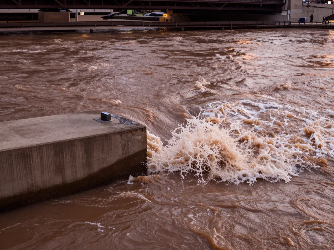 Pier Cutwater in Chicago at Copper-toned Light Before Dusk in in Chicago, Illinois, United States