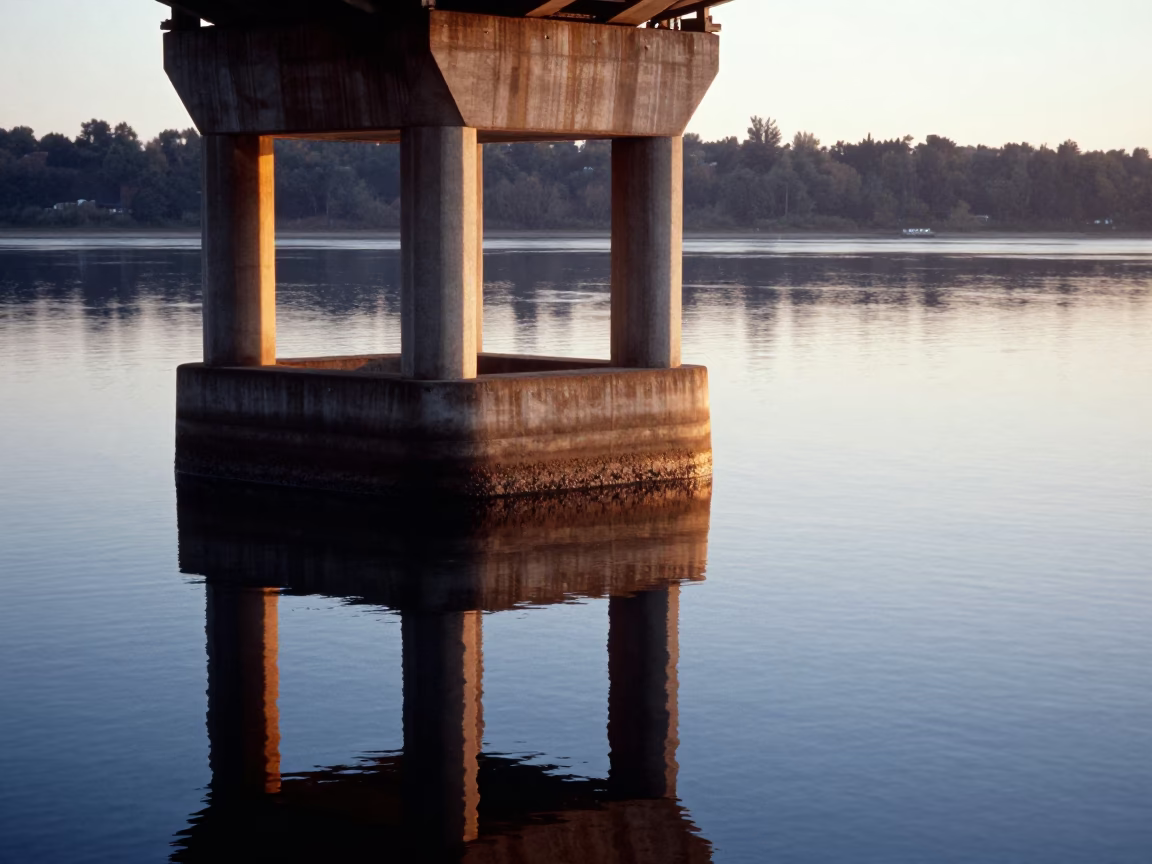 Pier Reflection in Portland at The Early Morning Light in in Portland, Oregon, United States
