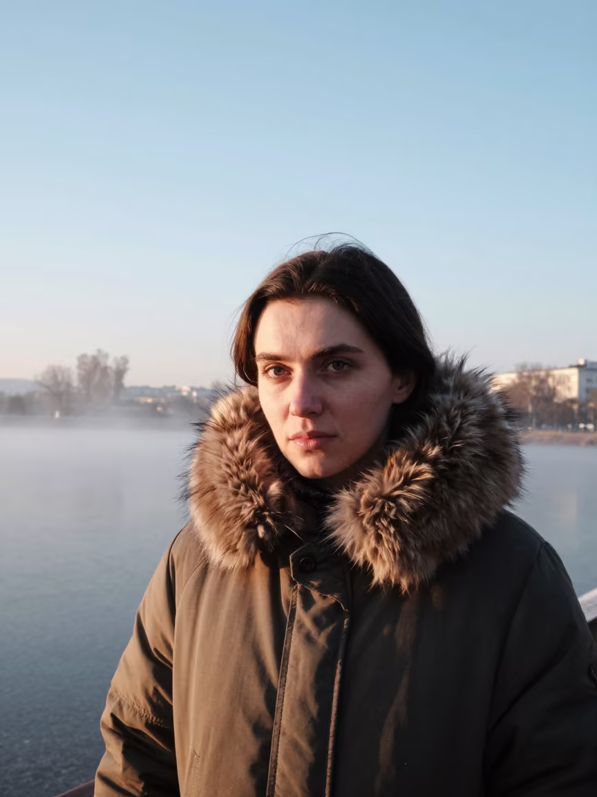 Piercing Eyes Fur Collar Moscow Late Afternoon in near Moscow