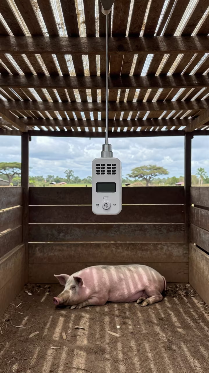 Pig Heat Lamp Controller in South Sudan Barn in inside a ranch corral in South Sudan