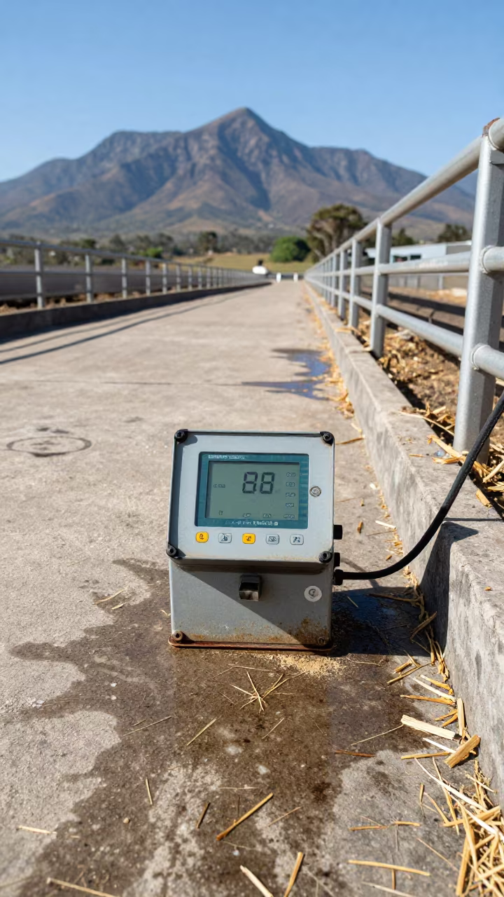Pig Nursery Heat Controller in Dry Comoros Light in along a feedlot lane in Comoros