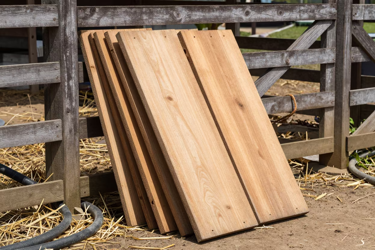 Pig Sorting Board Stack at Pasture Gate in beside a pasture gate in Philippines