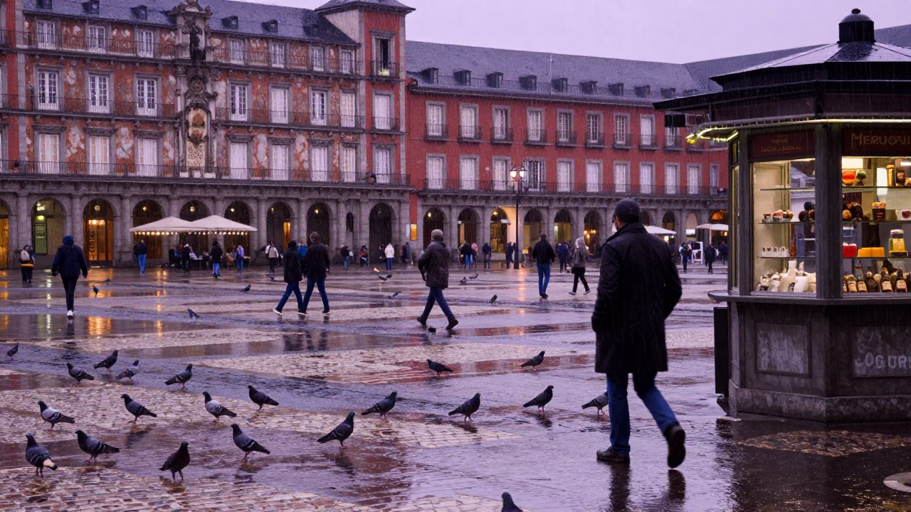 Pigeon at Dusk Light in in Madrid, Spain