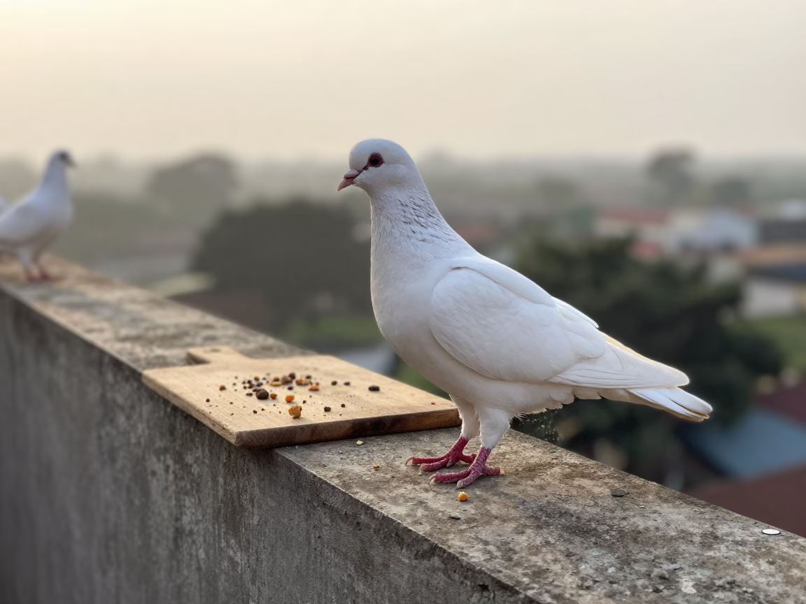 Pigeon just after sunrise in Accra in in Accra, Ghana