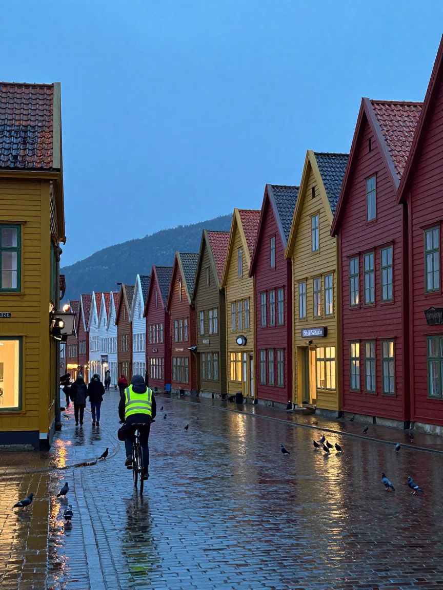 Pigeons at Blue Hour in Bergen in in Bergen, Norway