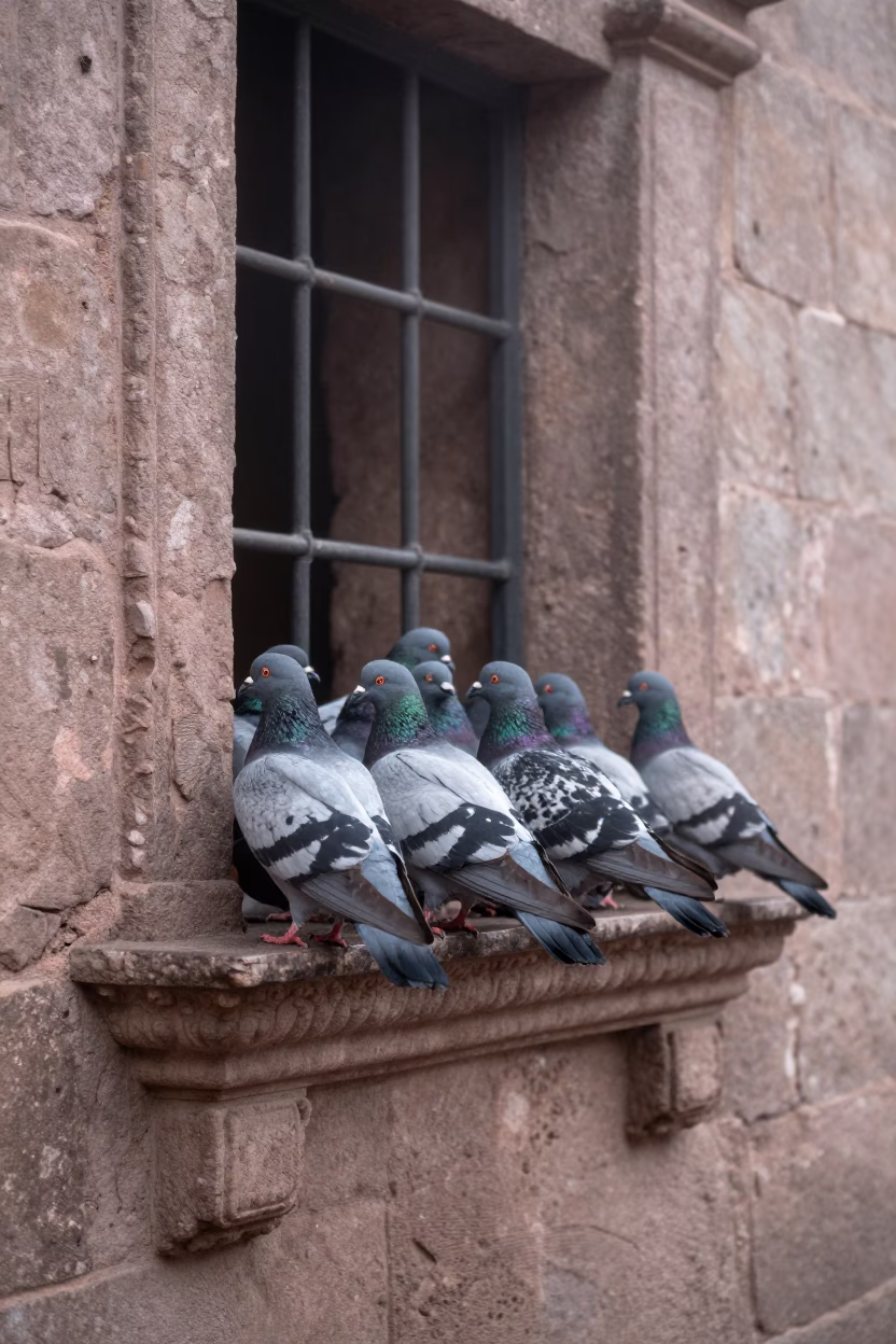 Pigeons at Dawn Light in Cusco in in Cusco, Peru