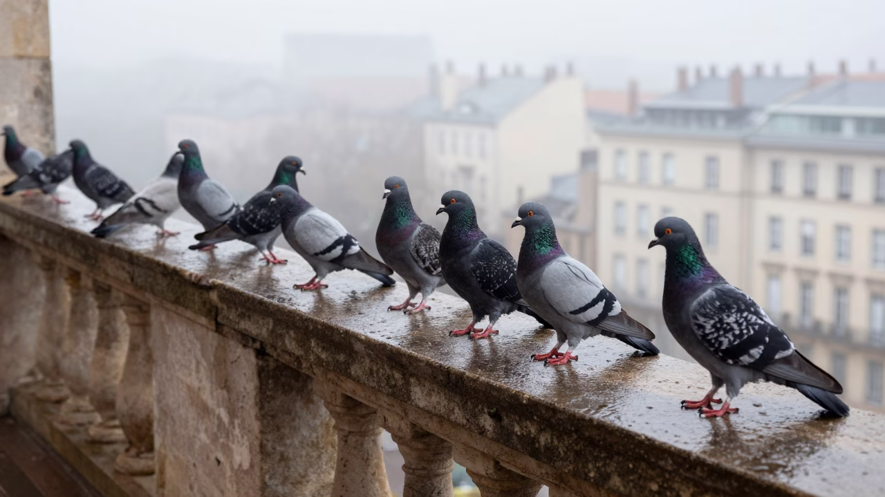 Pigeons at Dawn Light in in Lyon, France