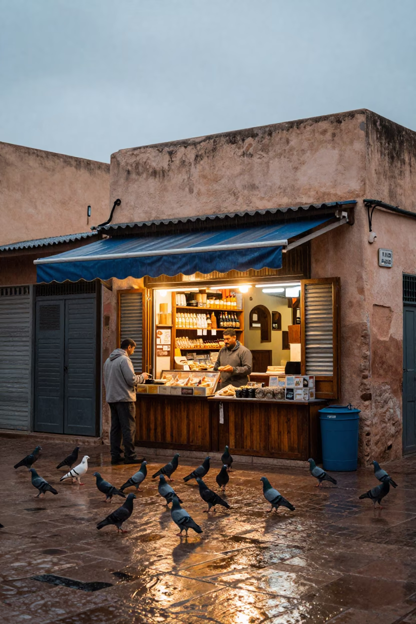 Pigeons at Dusk Light in in Casablanca, Morocco