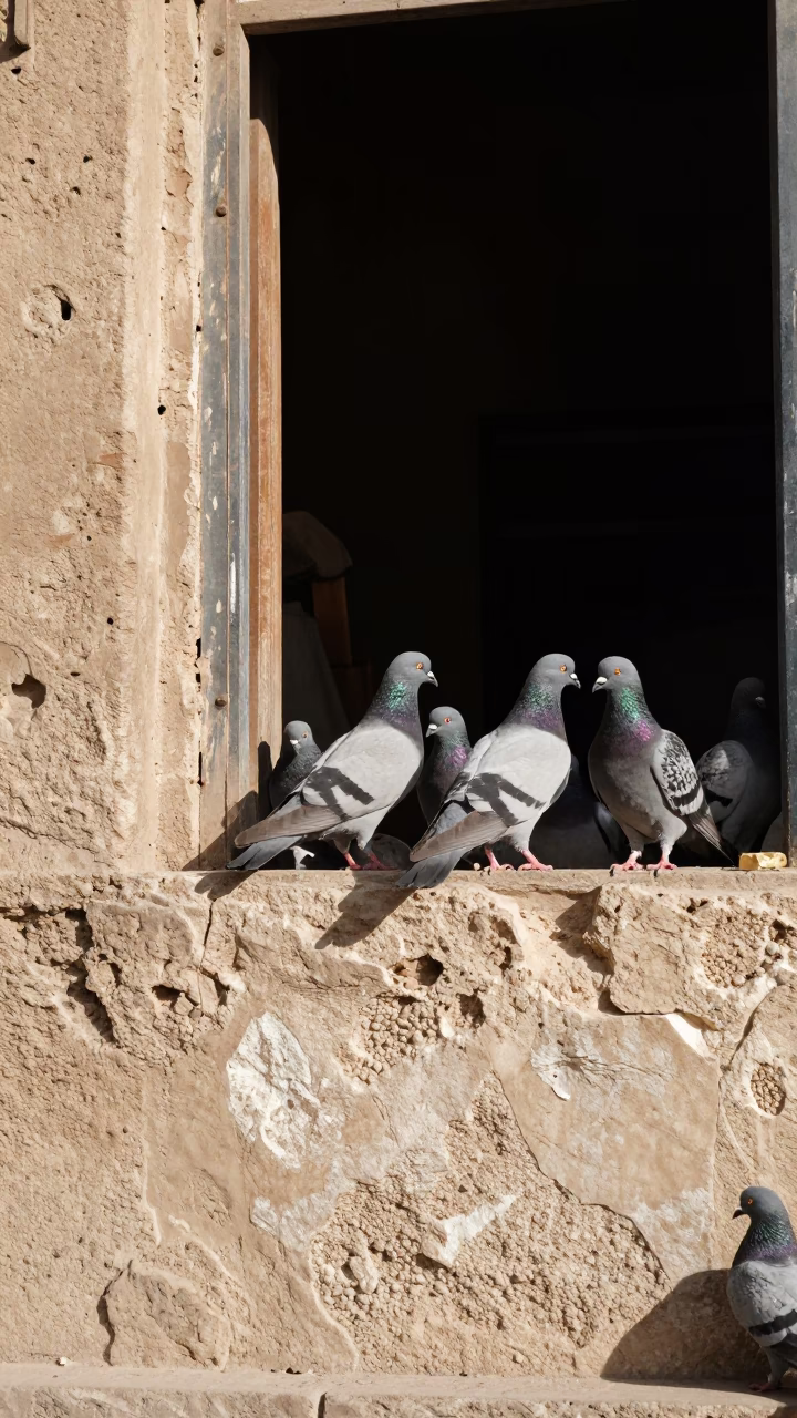 Pigeons at Late Morning Light in Luxor in in Luxor, Egypt