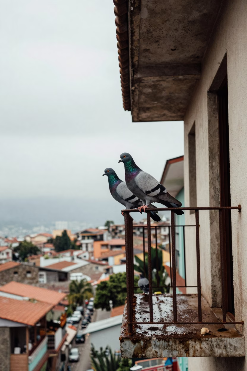 Pigeons at Midday Light in in Medellin, Colombia