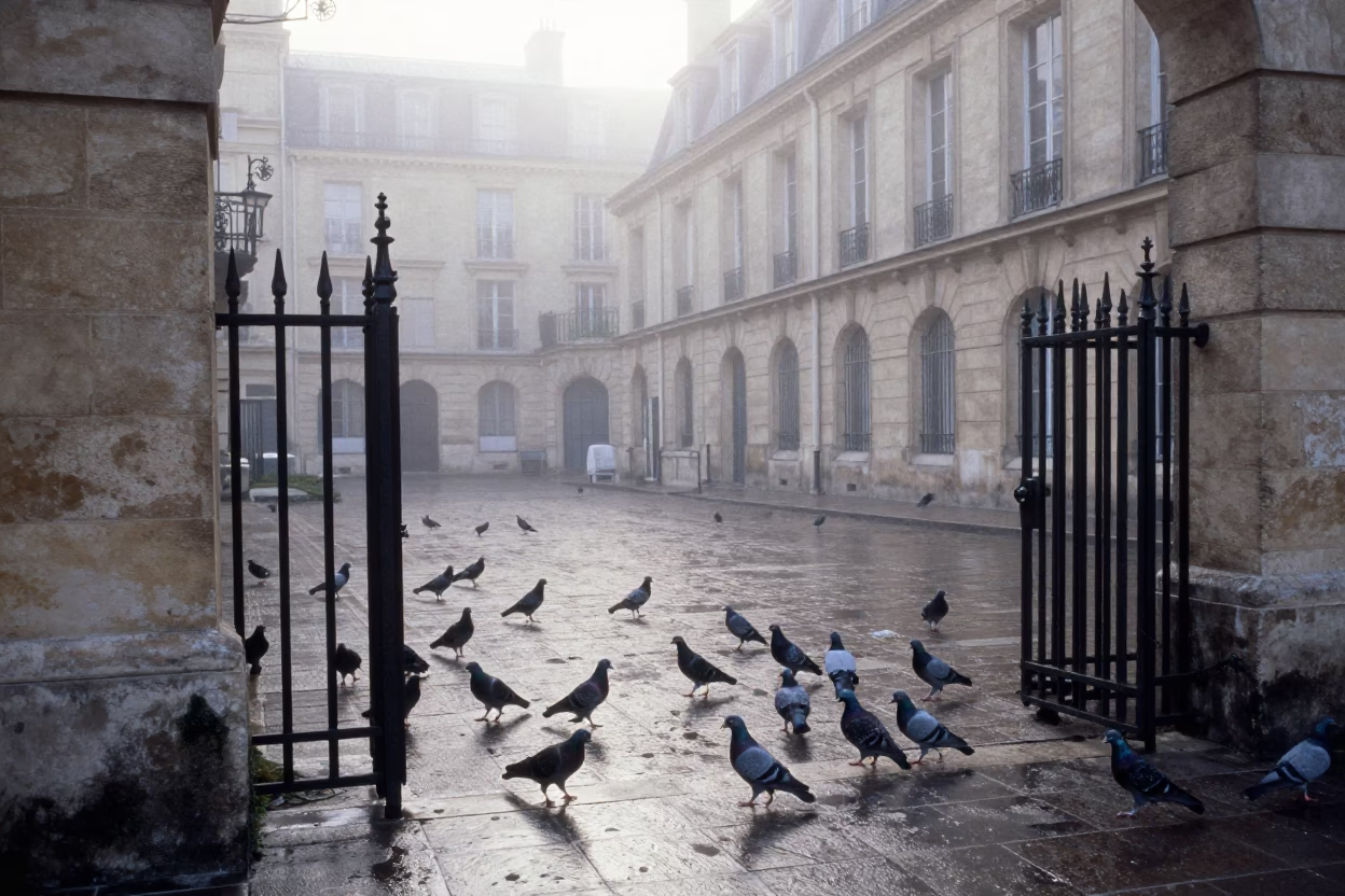 Pigeons Foraging in Paris in in Paris, France