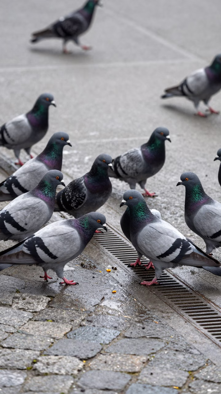 Pigeons Foraging in Wellington at Afternoon Light in in Wellington, New Zealand