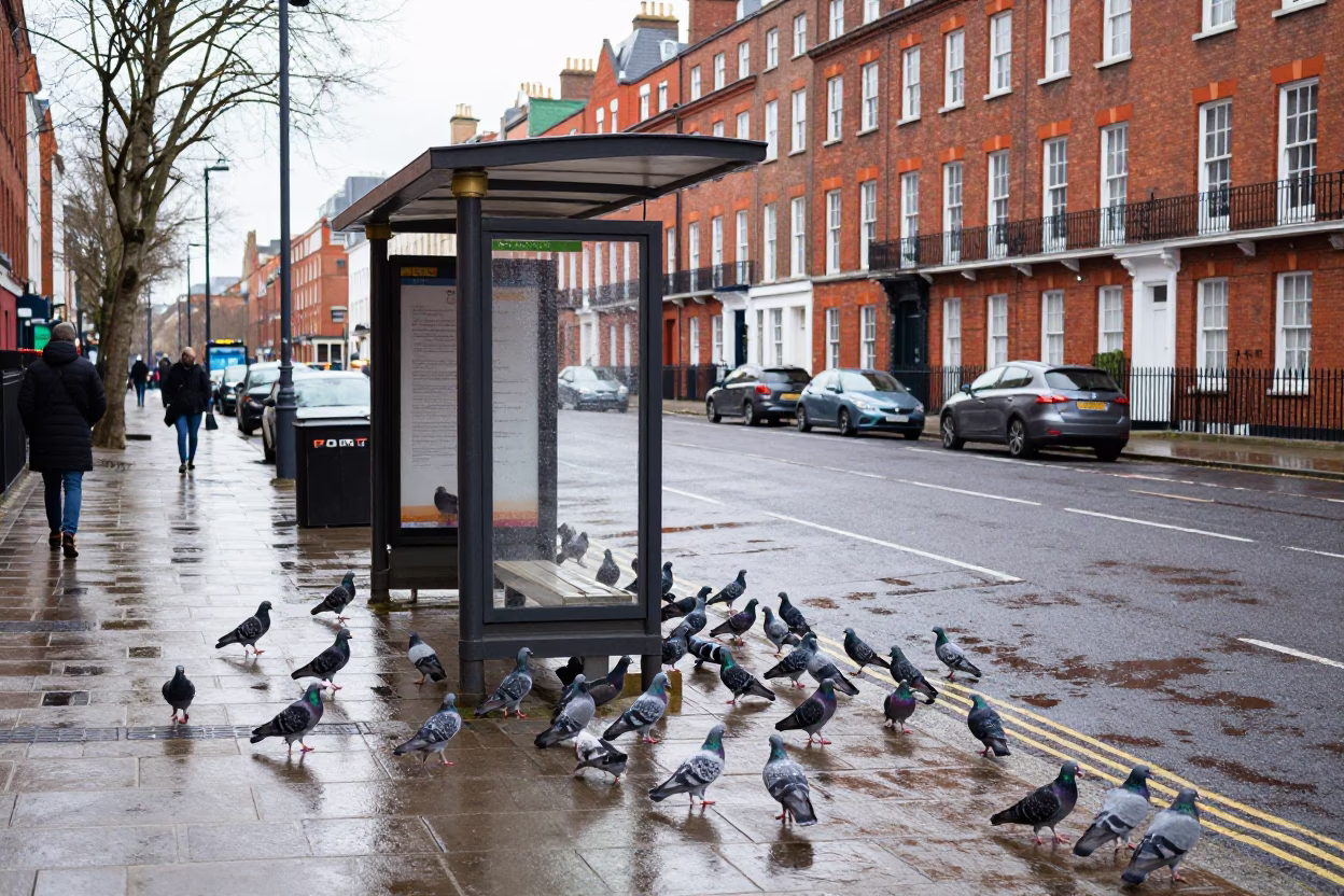 Pigeons Huddled in Dublin in in Dublin, Ireland