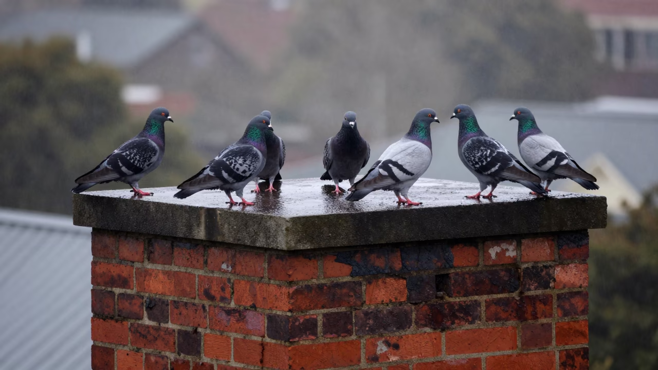 Pigeons in Auckland at First Light in in Auckland, New Zealand