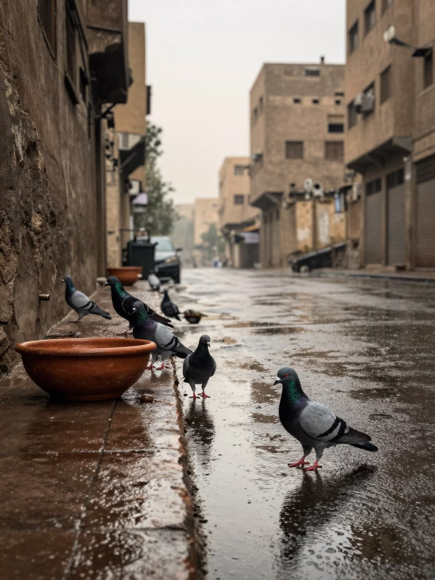 Pigeons in Cairo at First Light in in Cairo, Egypt