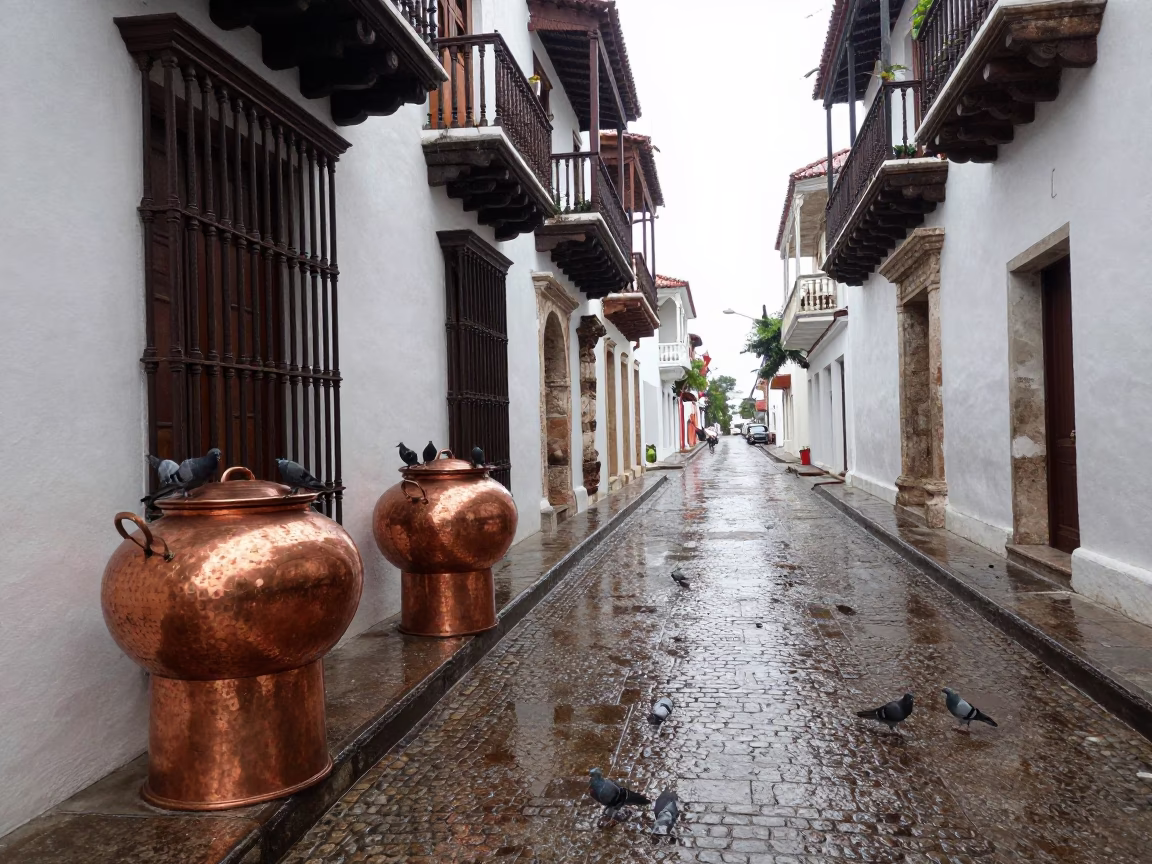 Pigeons in Cartagena at First Light in in Cartagena, Colombia