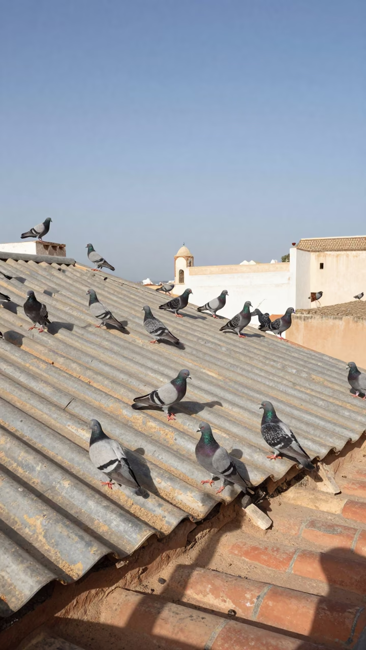 Pigeons in Essaouira at Afternoon Light in in Essaouira, Morocco