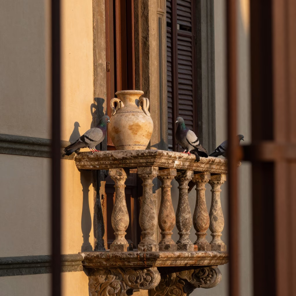 Pigeons in Florence at Evening Light in in Florence, Italy
