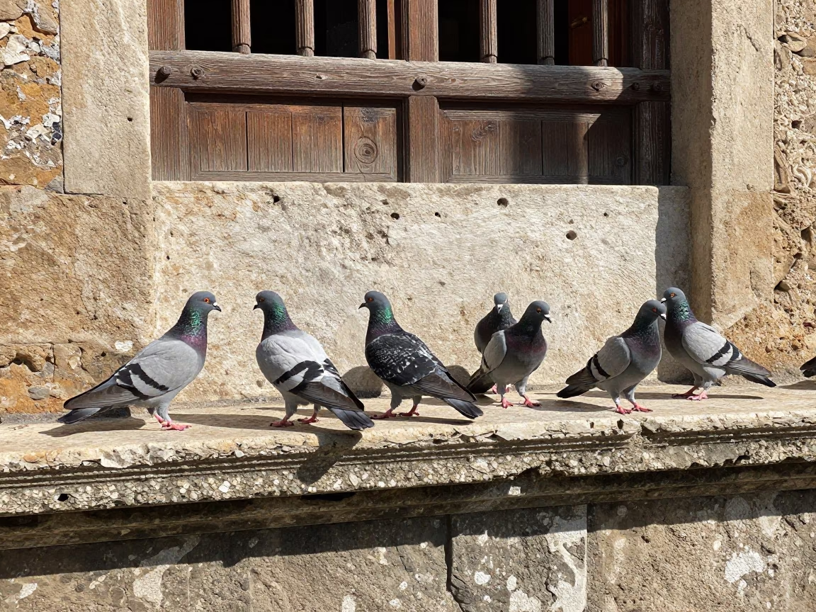 Pigeons in Florence at Flat Noon Light in in Florence, Italy