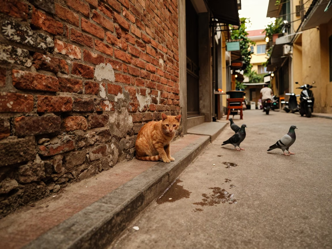 Pigeons in Hanoi at Evening Light in in Hanoi, Vietnam