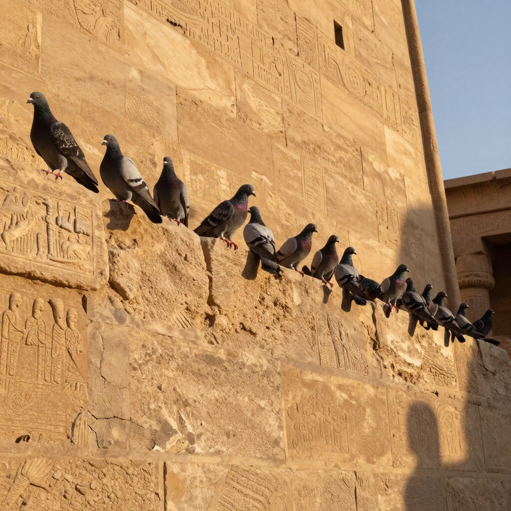 Pigeons in Luxor at Evening Light in in Luxor, Egypt
