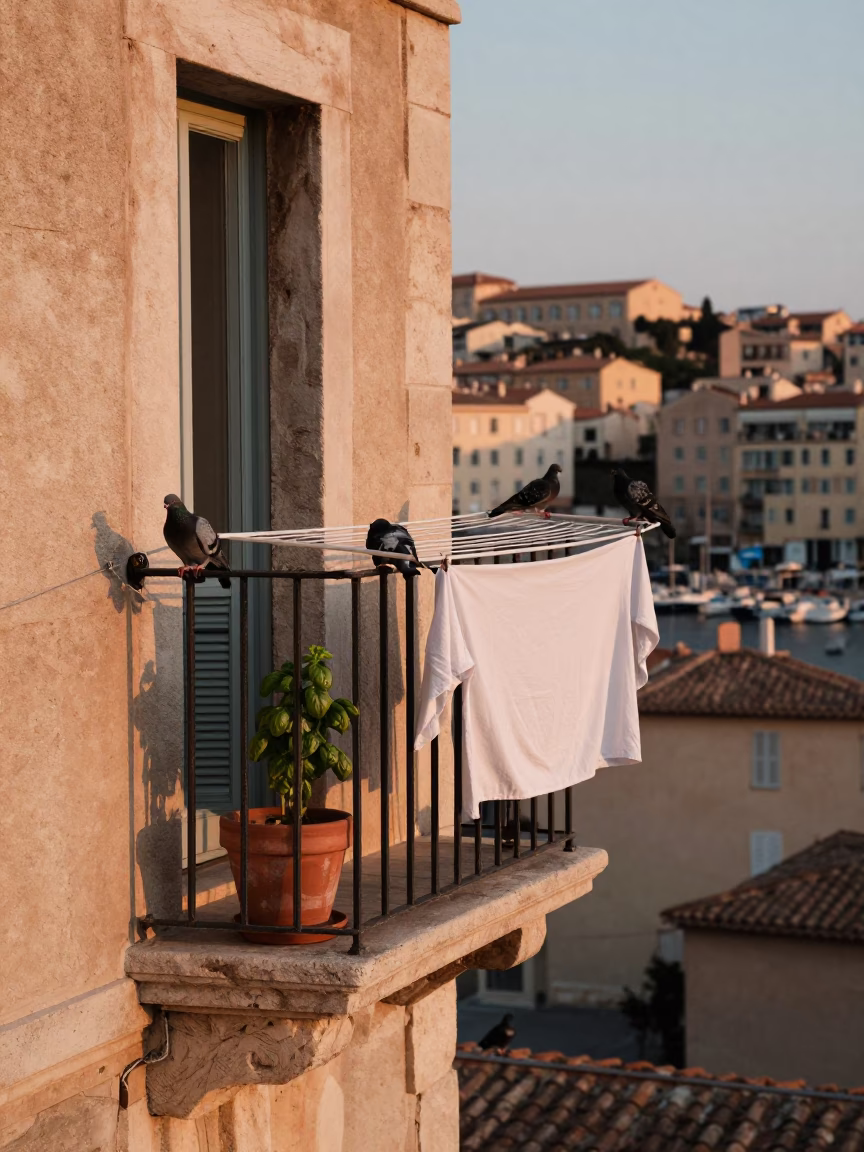 Pigeons in Marseille at Evening Light in in Marseille, France
