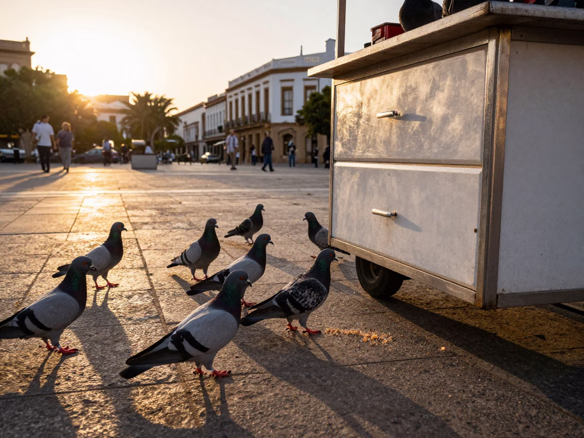 Pigeons in Valencia at Golden Hour in in Valencia, Spain