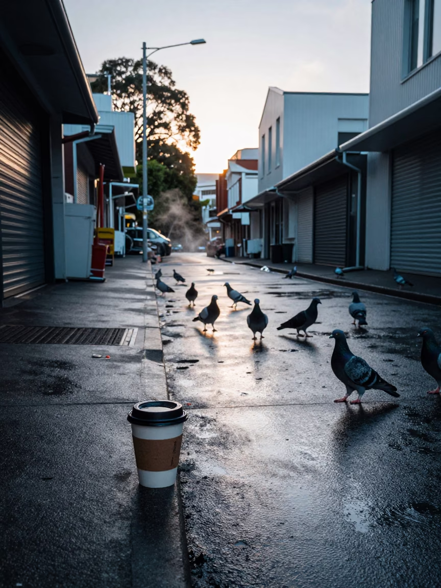 Pigeons just after sunrise in Auckland in in Auckland, New Zealand