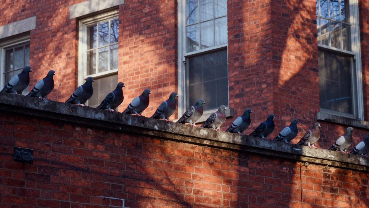 Pigeons Perched on Philadelphia Brickwork Just After Sunrise in Pennsylvania in in Philadelphia, Pennsylvania, United States
