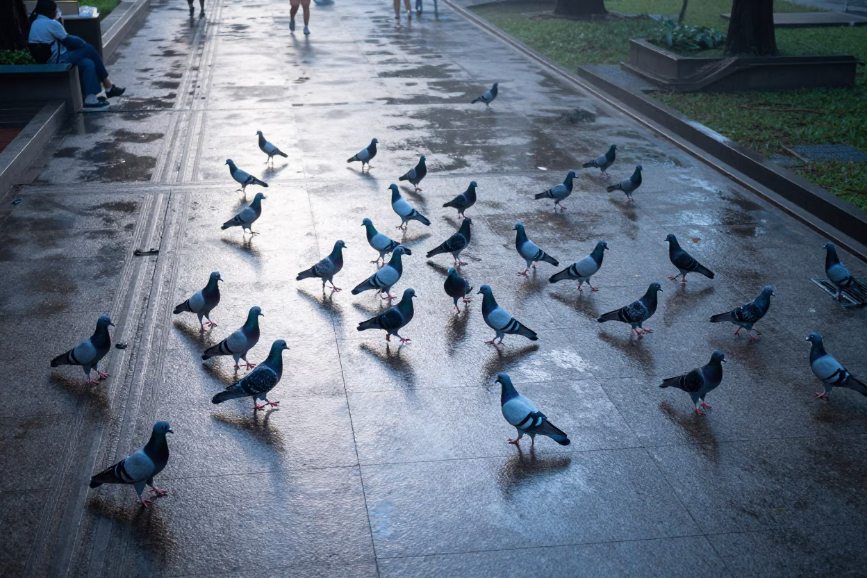 Pigeons Scattering in Kuala Lumpur in in Kuala Lumpur, Malaysia