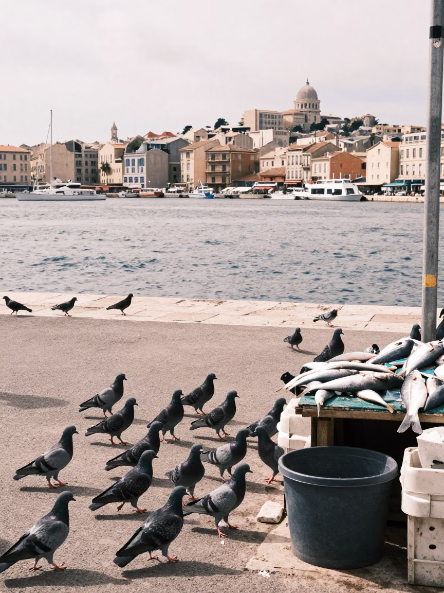 Pigeons Scattering in Marseille in in Marseille, France