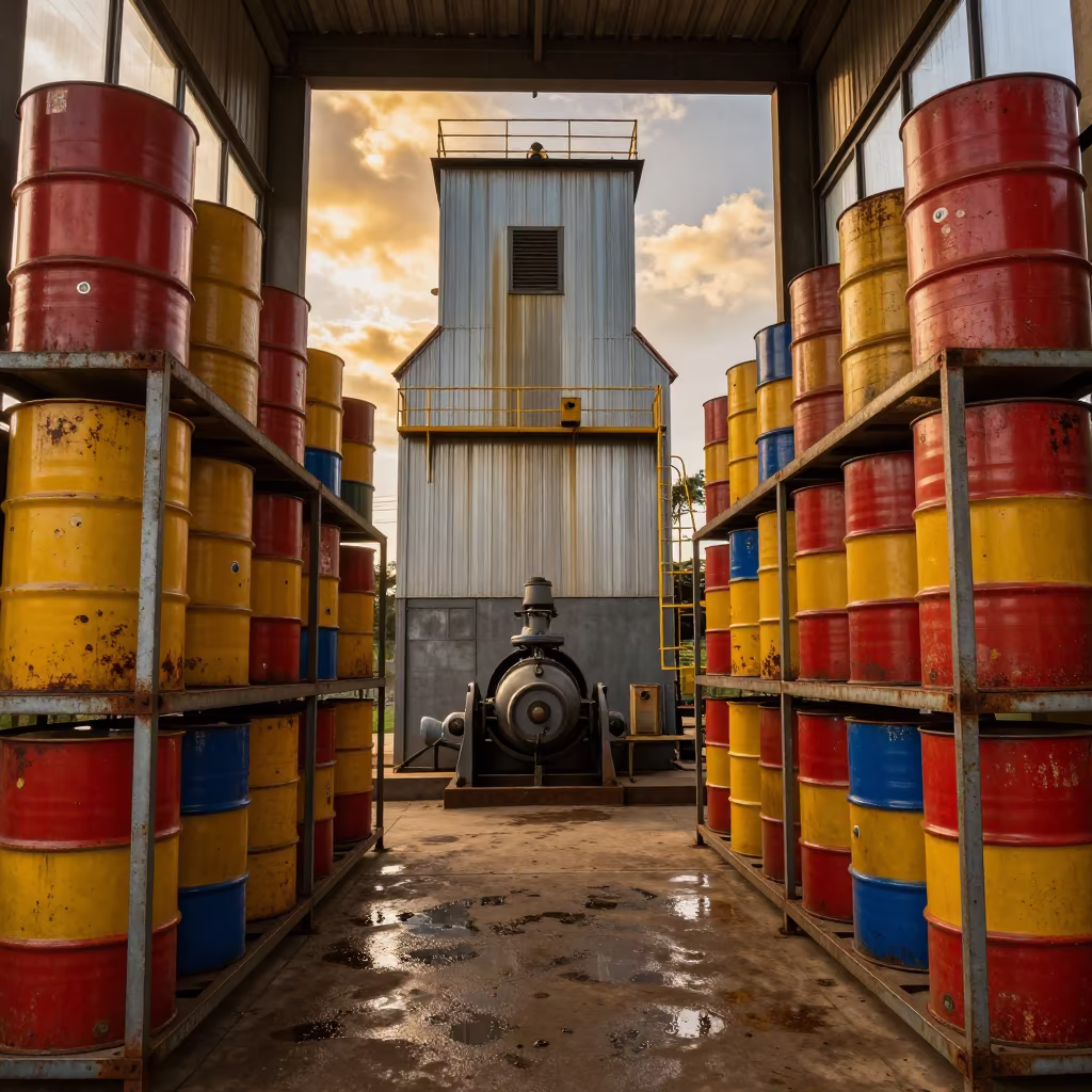 Pigment Drums in Grain Elevator Lusaka in inside a grain elevator near Lusaka