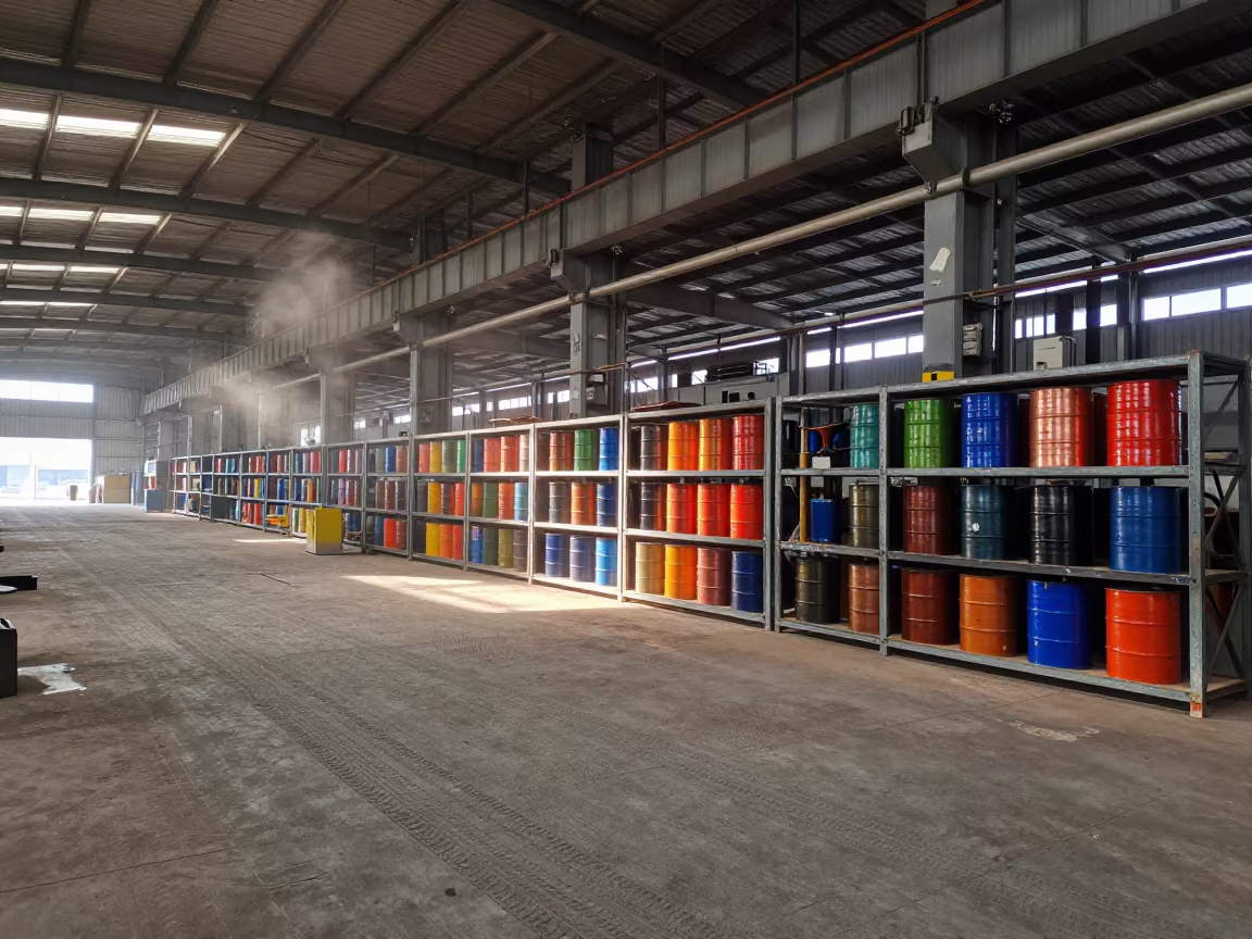 Pigment Drums Stacked at Tacna Rail Yard in at a rail yard near Tacna
