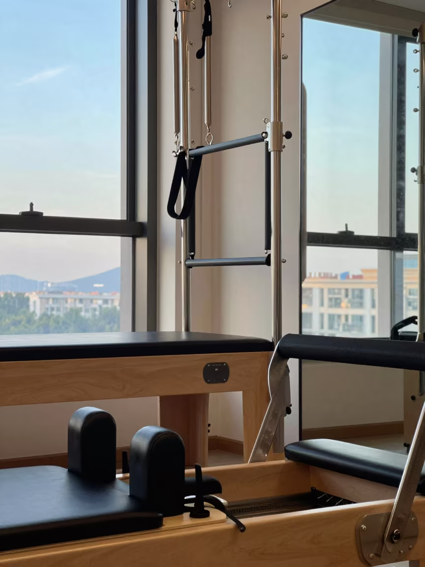 Pilates Reformer in Morning Light in inside a barre room under soft morning light near Beawar