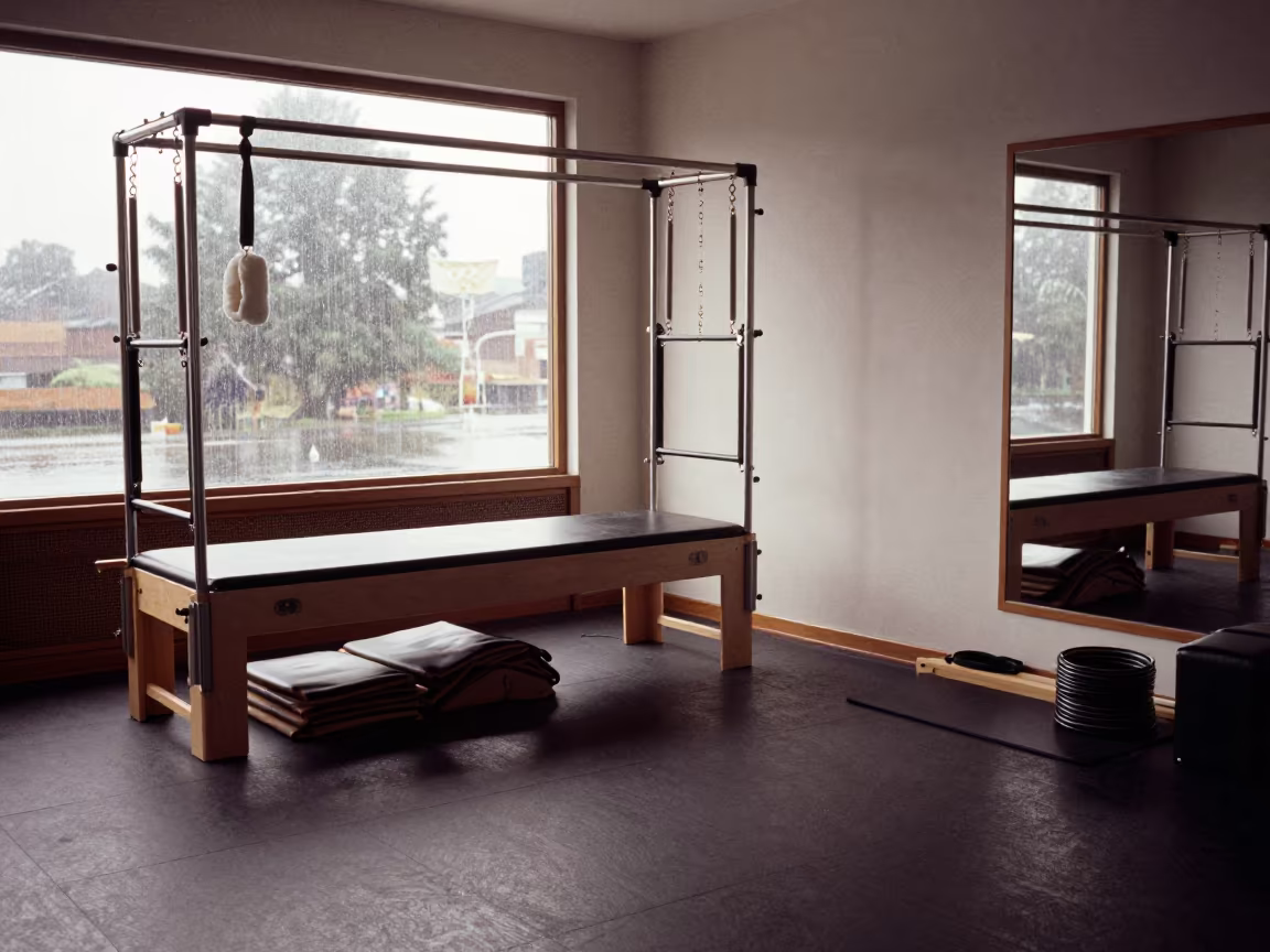 Pilates Reformer Service Corner Socopo Late Afternoon in inside a yoga studio before the session begins in Socopó