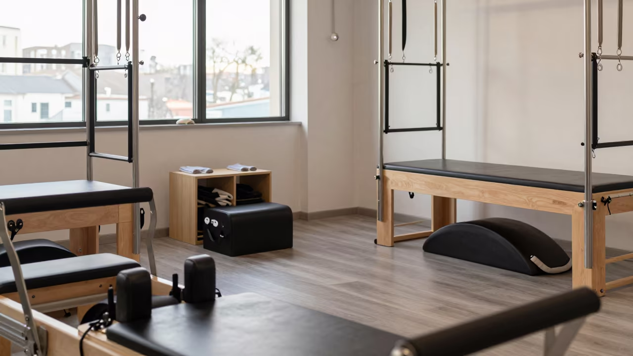 Pilates Reformer Socks in Kfar Saba Gym in inside a barre room under soft morning light in Kfar Saba