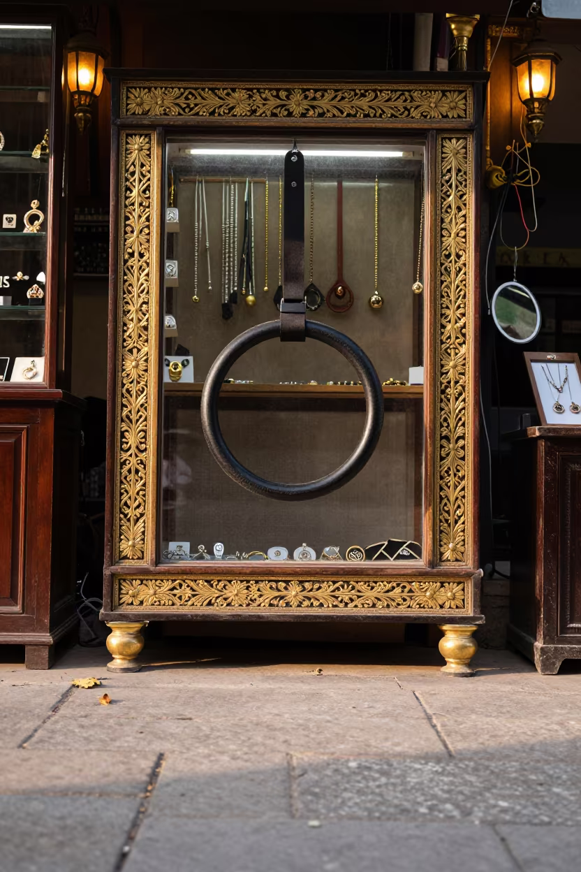 Pilates Ring in Bahawalpur Jewelry Bazaar in at a jewelry counter inside a covered bazaar in Bahawalpur