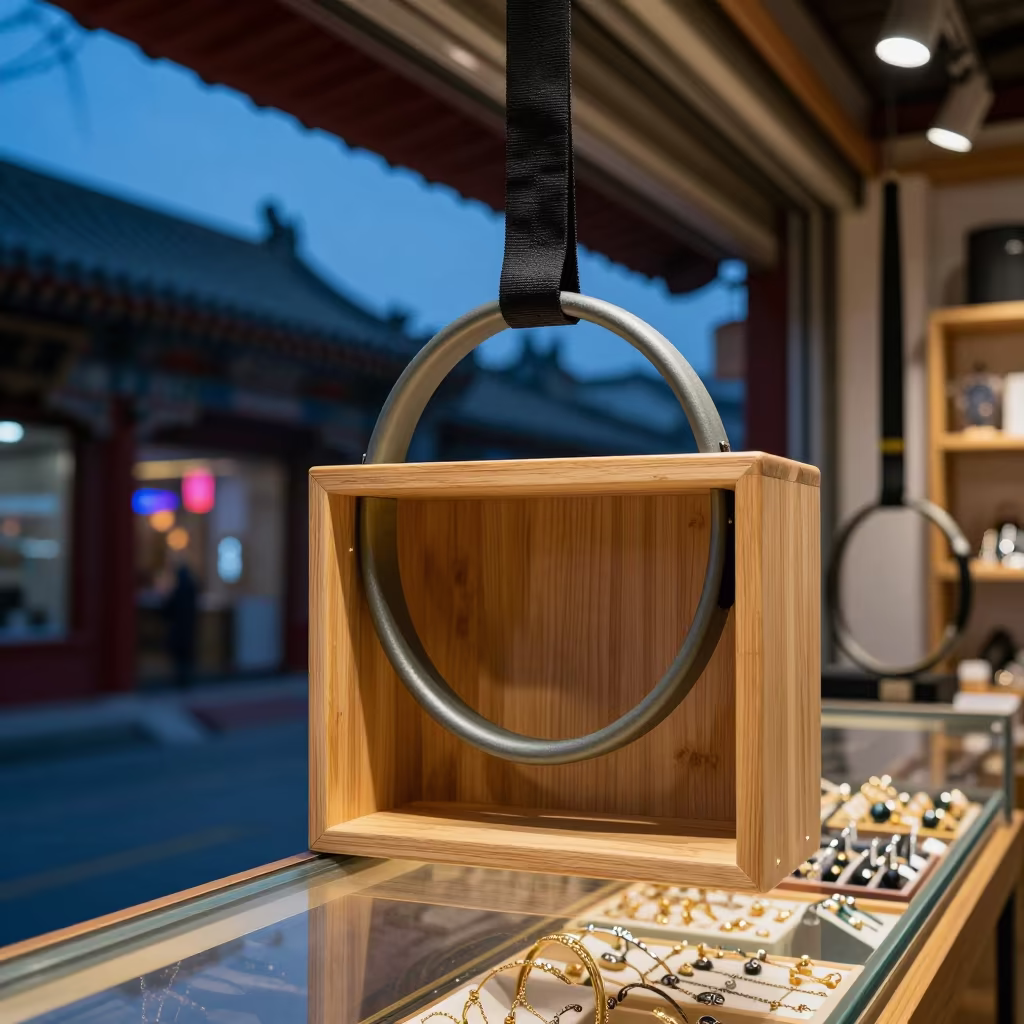 Pilates Ring Cubby in Beijing Bazaar in at a jewelry counter inside a covered bazaar near Beijing