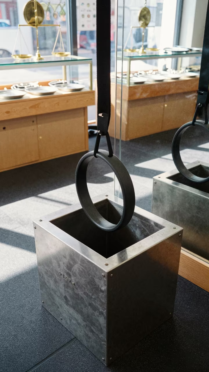 Pilates Ring Cubby in Suzhou Jewelry Stall in inside a jeweler's stall with brass scales and trays near Suzhou