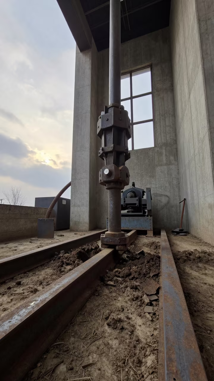 Pile Driver Hammering Steel Beams in Abbottabad Grain Elevator in inside a grain elevator near Abbottabad
