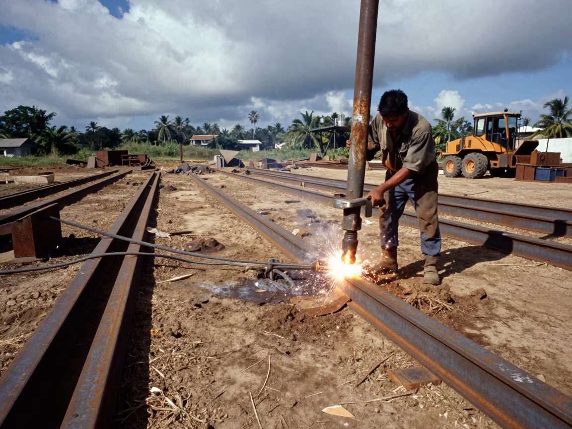 Pile Driver Hammering Steel in Monastir Bay in in a welding bay near Monastir