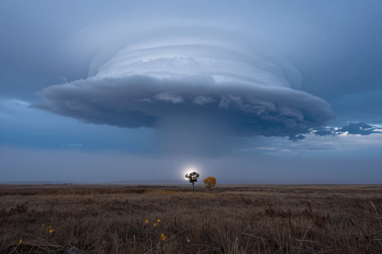 Pileus Cloud Over Thunderhead in South Dakota Fog in through low marine fog in South Dakota