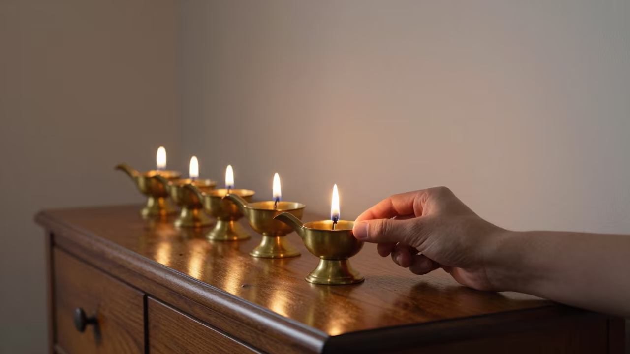 Pilgrim Lighting Butter Lamp on Hotel Dresser in on a hotel dresser in Gwangju